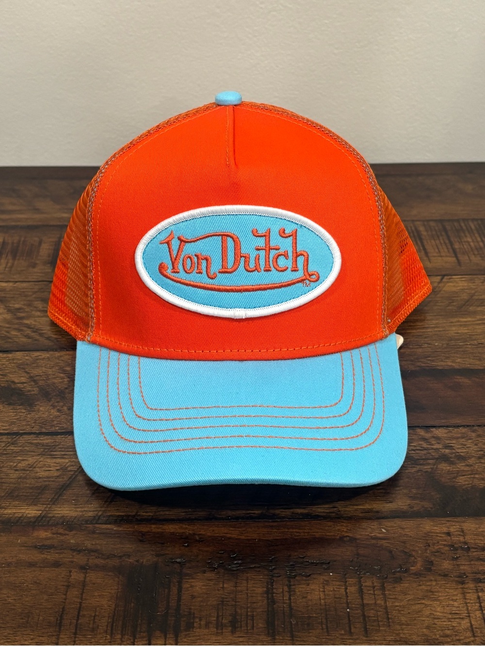 Von Dutch Sunset Haze Orange and Light Blue SnapBack Trucker Cap